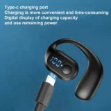 Audífono inalámbrico deportivo de oído abierto con gancho ergonómico, luz LED y pantalla digital de batería - 4