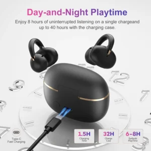 Audífonos inalámbricos open-ear de clip TWS negros con estuche de carga Bluetooth 5.3 - 2