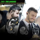 Audífonos inalámbricos TWS deportivos Bluetooth con estuche de carga y gancho de ajuste - 2