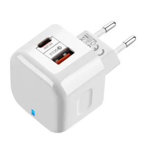Cargador de pared 2 en 1 blanco con puerto USB-C PD 20W y USB-A QC 3.0 para carga rapida - 1