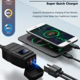Cargador USB para moto impermeable con voltímetro LED y doble puerto USB para manubrio - 4
