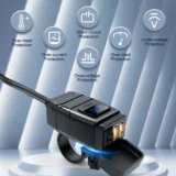 Cargador USB para moto impermeable con voltímetro LED y doble puerto USB para manubrio - 5