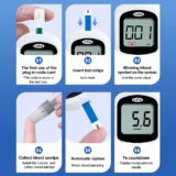 Glucómetro medidor de glucosa en sangre con kit de tiras reactivas, lancetas y dispositivo de punción - 4